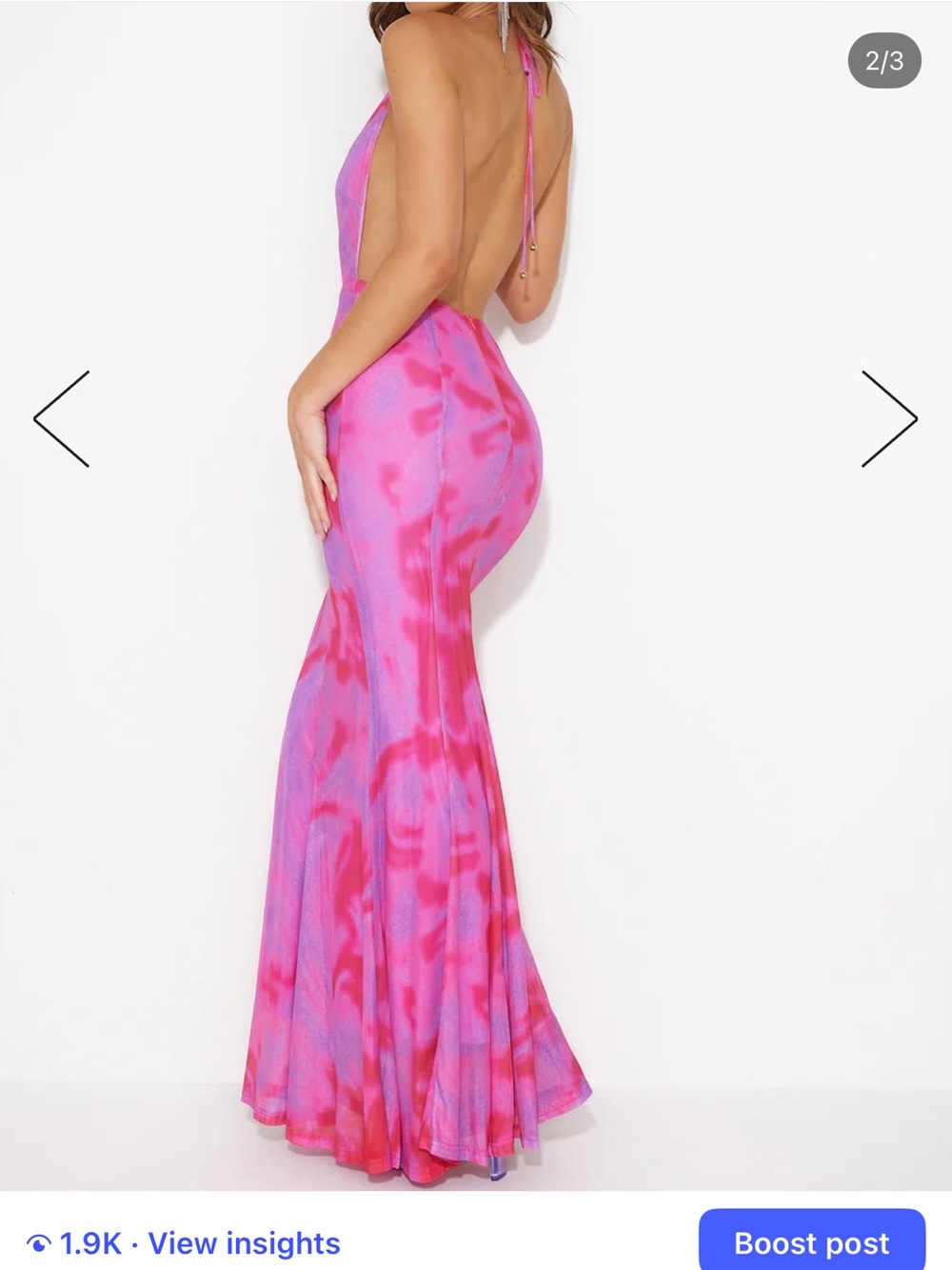 Hello Molly Pink and Purple Plunge Halter Maxi Dress - Picture 2 of 3